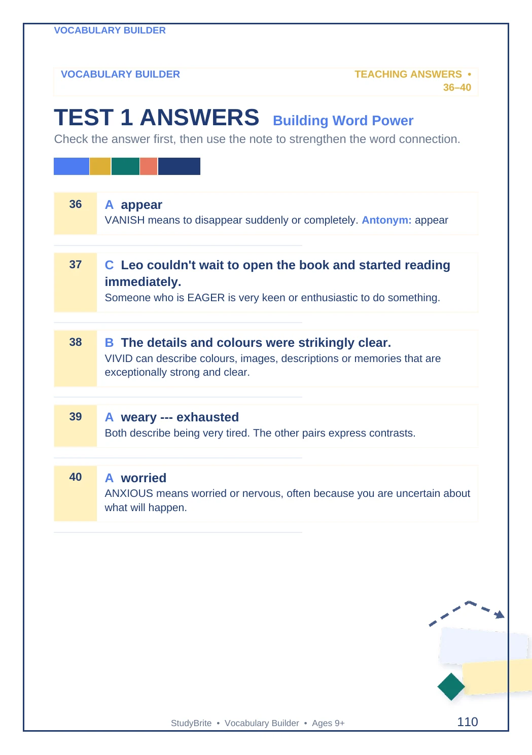 Vocabulary Builder Teaching Answers page